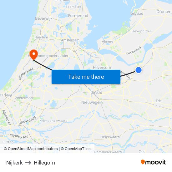 Nijkerk to Hillegom map