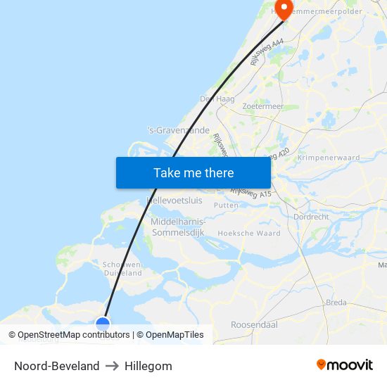 Noord-Beveland to Hillegom map