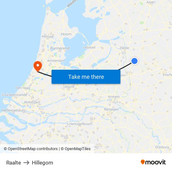 Raalte to Hillegom map