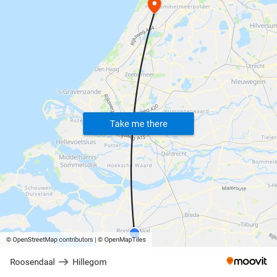 Roosendaal to Hillegom map