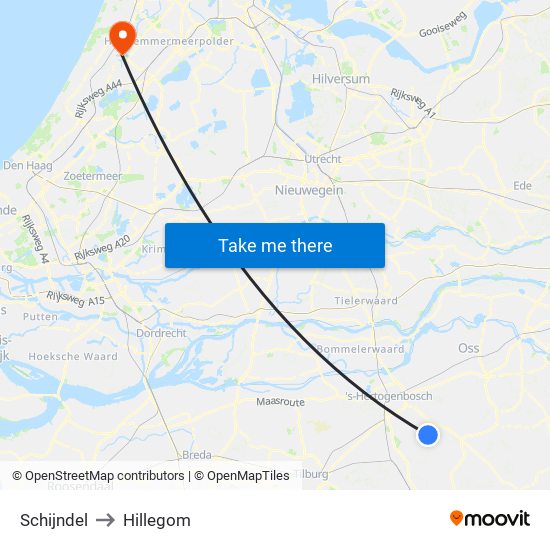 Schijndel to Hillegom map