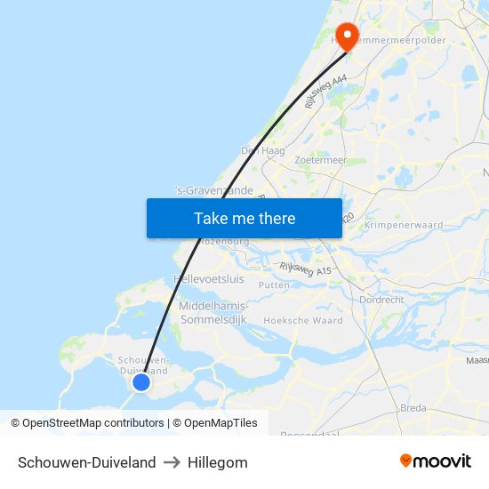 Schouwen-Duiveland to Hillegom map