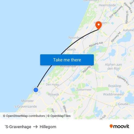 'S-Gravenhage to Hillegom map