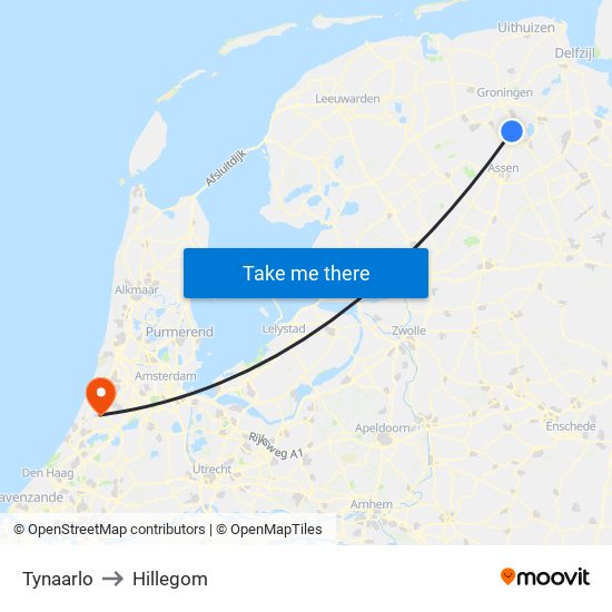 Tynaarlo to Hillegom map