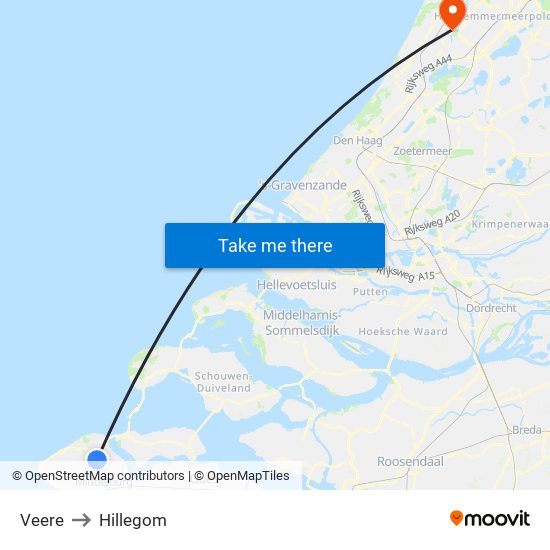 Veere to Hillegom map