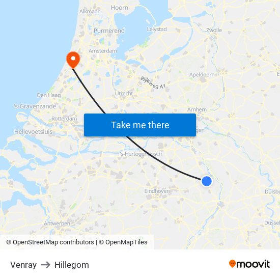 Venray to Hillegom map