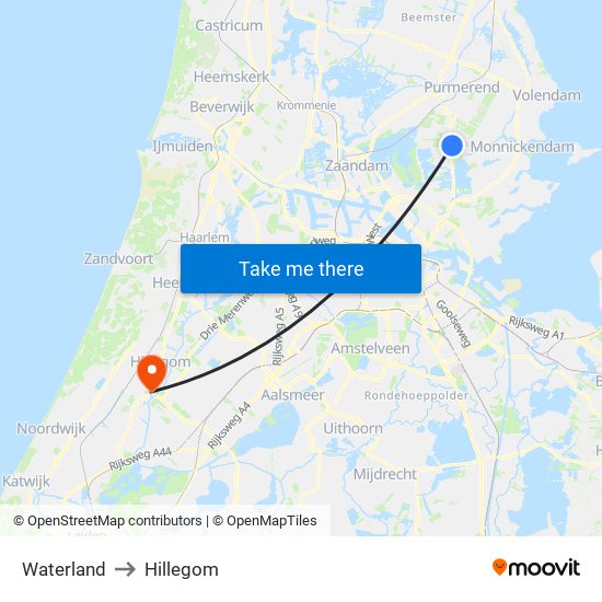 Waterland to Hillegom map