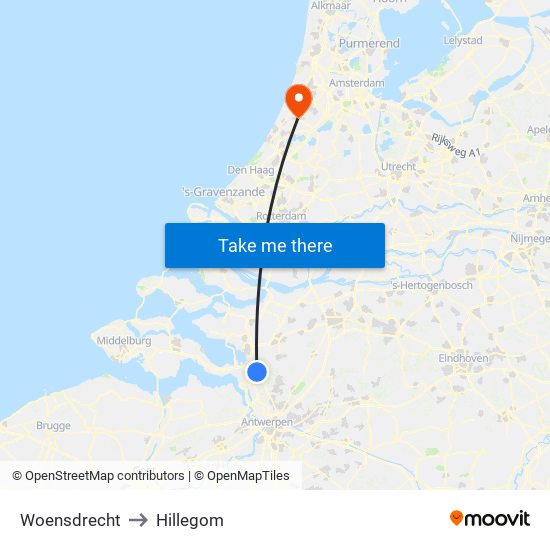 Woensdrecht to Hillegom map