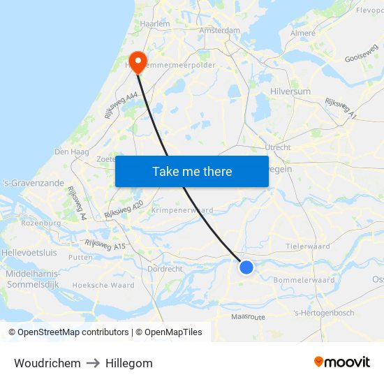 Woudrichem to Hillegom map