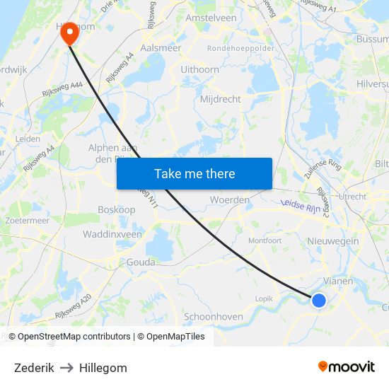 Zederik to Hillegom map