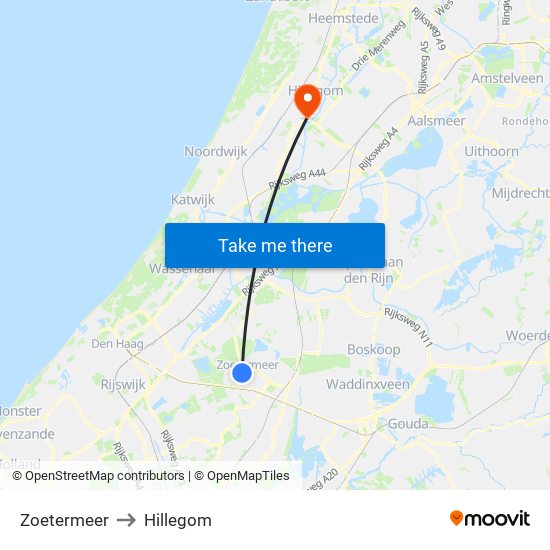 Zoetermeer to Hillegom map