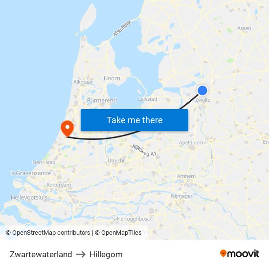 Zwartewaterland to Hillegom map