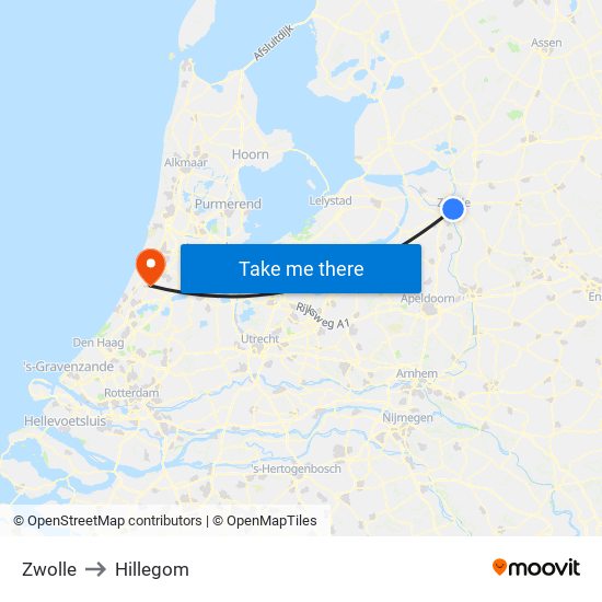 Zwolle to Hillegom map