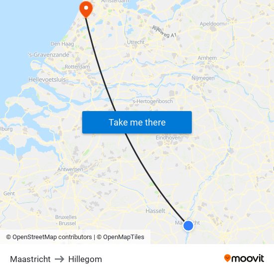 Maastricht to Hillegom map