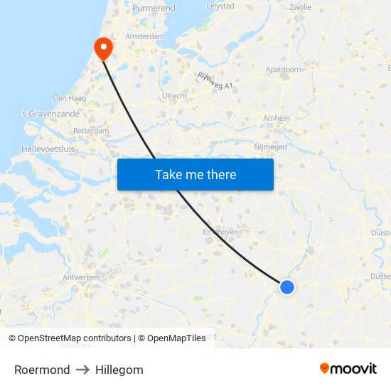 Roermond to Hillegom map