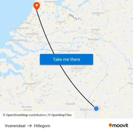 Voerendaal to Hillegom map