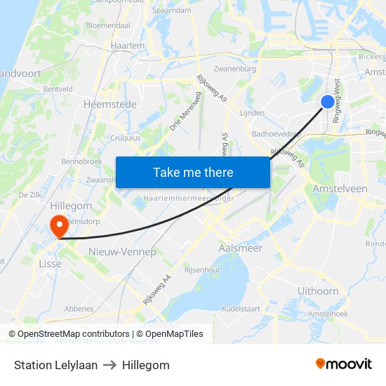 Station Lelylaan to Hillegom map