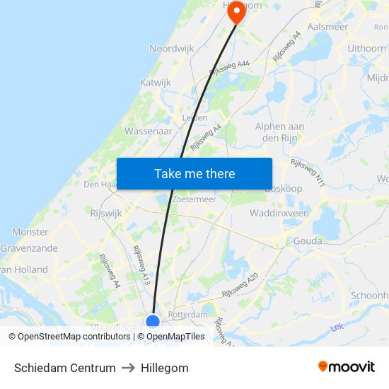 Schiedam Centrum to Hillegom map