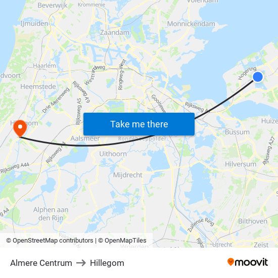 Almere Centrum to Hillegom map