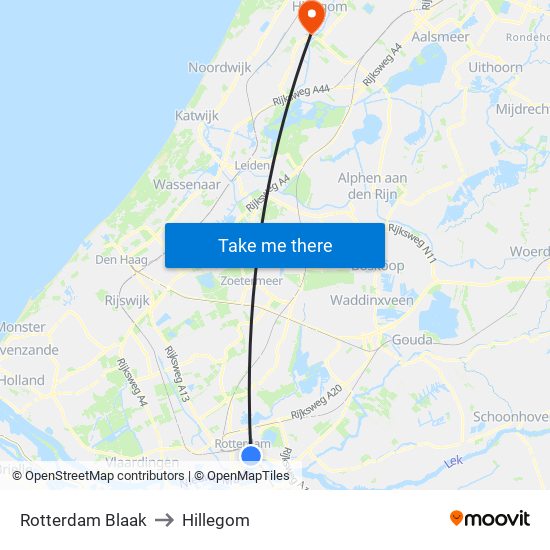 Rotterdam Blaak to Hillegom map