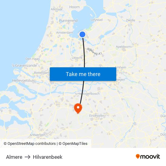 Almere to Hilvarenbeek map