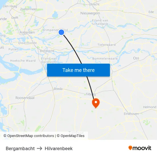 Bergambacht to Hilvarenbeek map