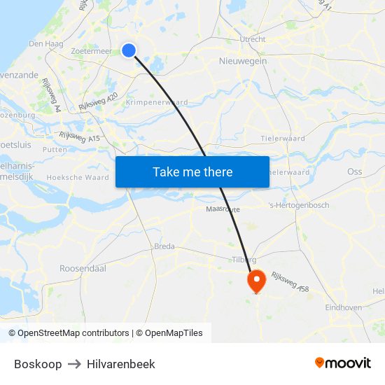 Boskoop to Hilvarenbeek map