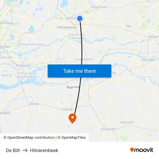 De Bilt to Hilvarenbeek map