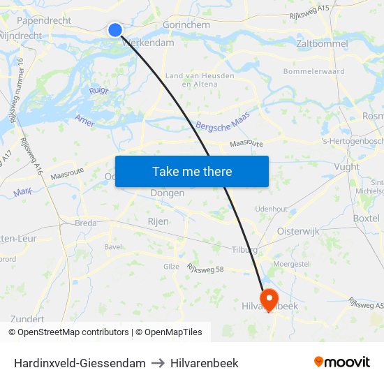 Hardinxveld-Giessendam to Hilvarenbeek map