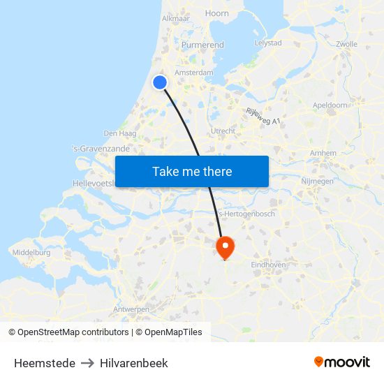 Heemstede to Hilvarenbeek map