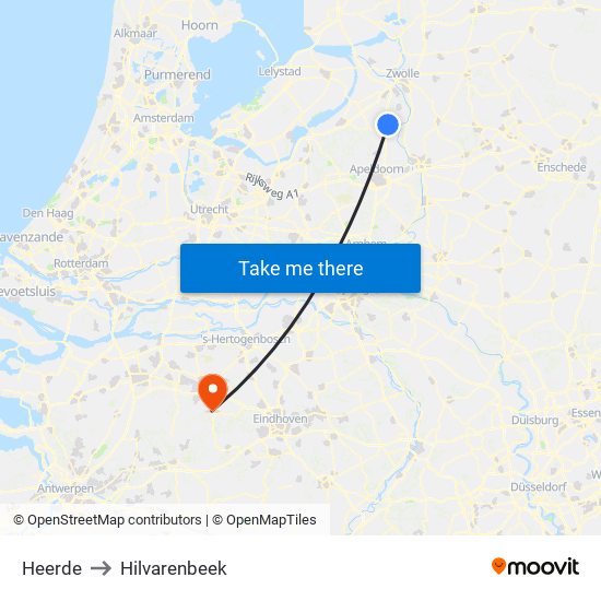 Heerde to Hilvarenbeek map