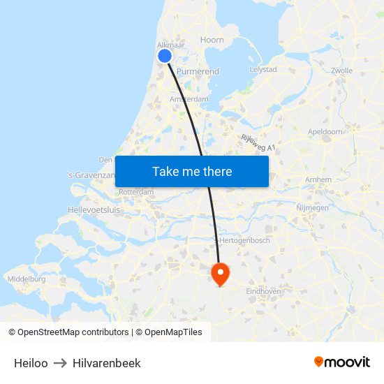 Heiloo to Hilvarenbeek map