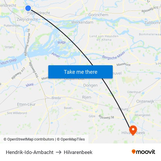 Hendrik-Ido-Ambacht to Hilvarenbeek map