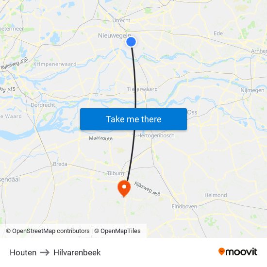 Houten to Hilvarenbeek map