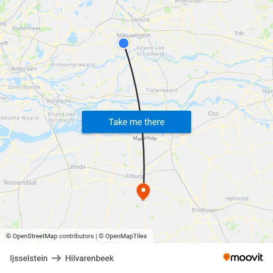Ijsselstein to Hilvarenbeek map