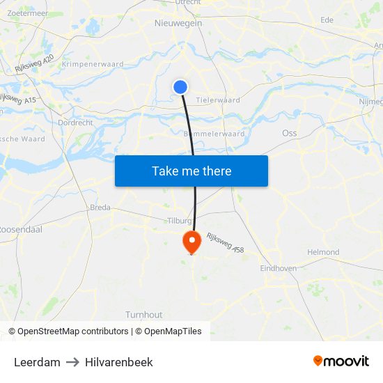 Leerdam to Hilvarenbeek map