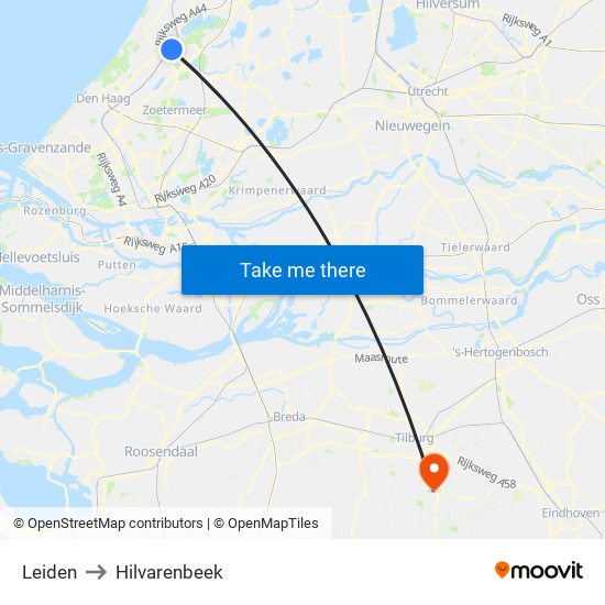 Leiden to Hilvarenbeek map