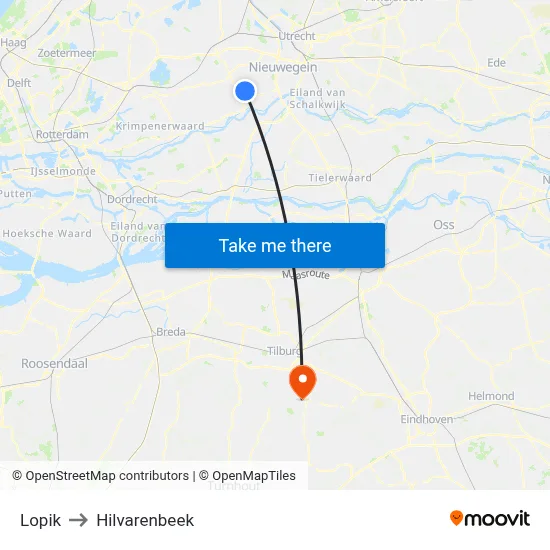 Lopik to Hilvarenbeek map