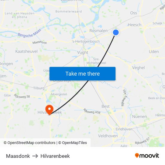 Maasdonk to Hilvarenbeek map