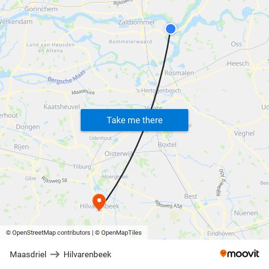 Maasdriel to Hilvarenbeek map