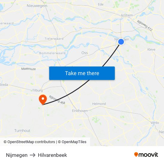 Nijmegen to Hilvarenbeek map