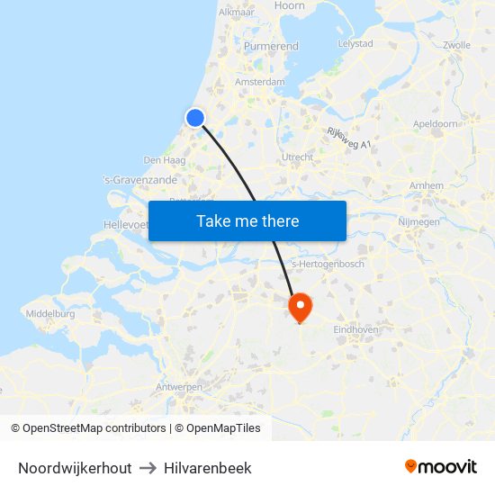 Noordwijkerhout to Hilvarenbeek map