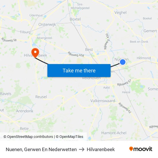 Nuenen, Gerwen En Nederwetten to Hilvarenbeek map