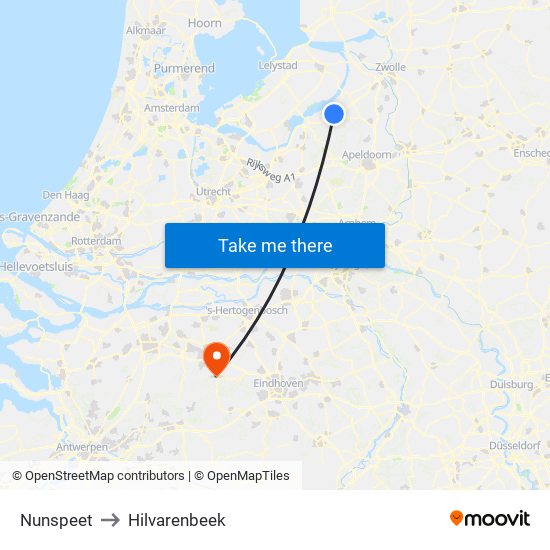 Nunspeet to Hilvarenbeek map