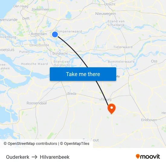 Ouderkerk to Hilvarenbeek map