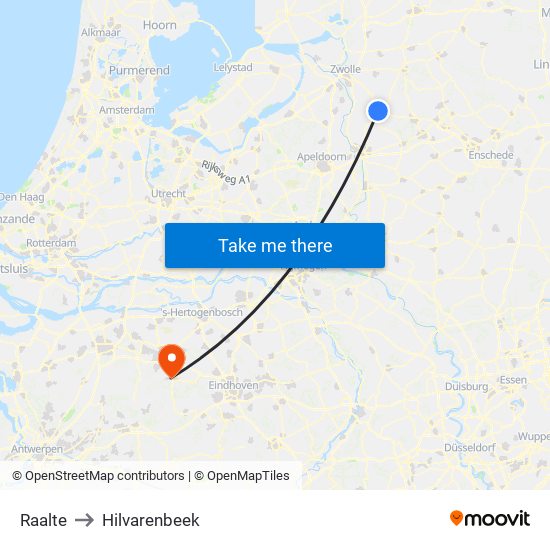 Raalte to Hilvarenbeek map