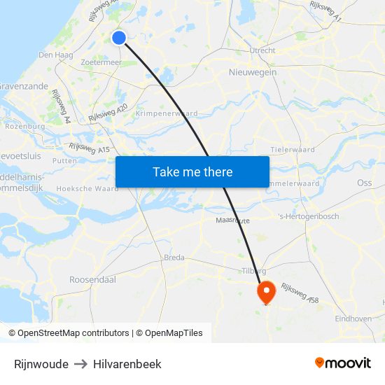 Rijnwoude to Hilvarenbeek map