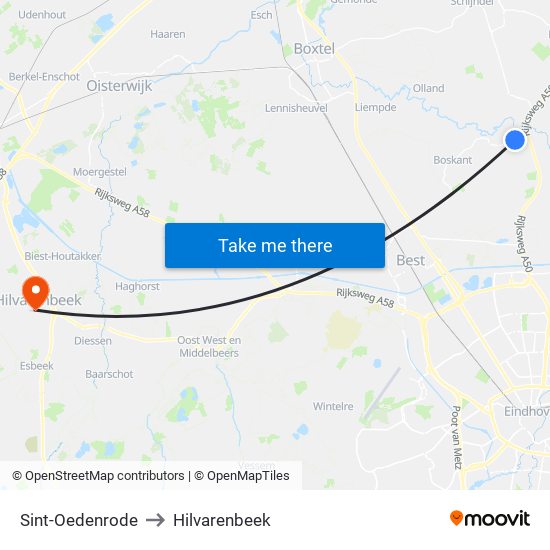 Sint-Oedenrode to Hilvarenbeek map