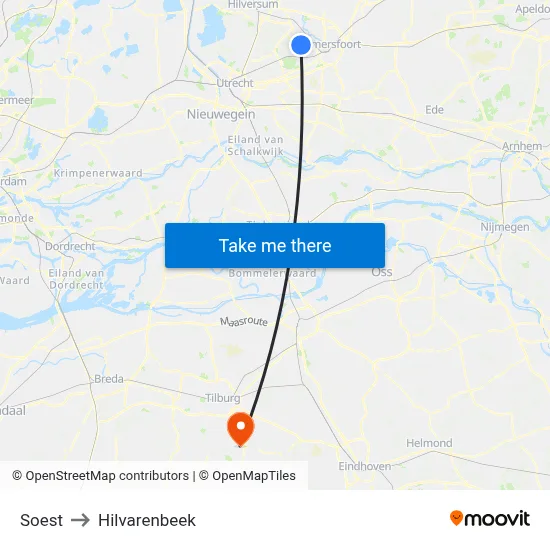 Soest to Hilvarenbeek map