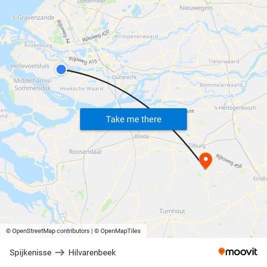 Spijkenisse to Hilvarenbeek map